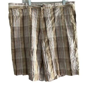 Tommy Bahama Mens Size 40 Shorts Cargo SILK COTTON Beige Brown Plaid Bermuda
